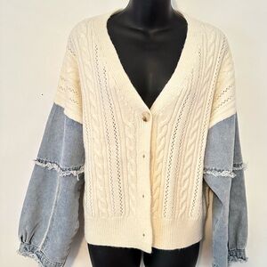 Urban Daizy Cable Knit & Denim Patchwork Cardigan | Size M/L